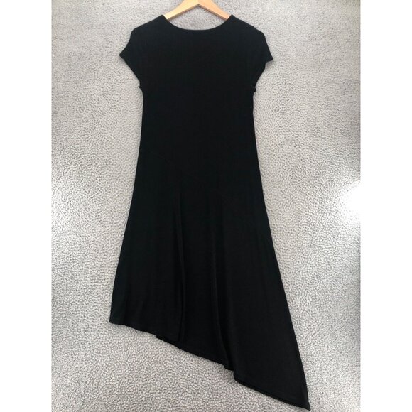 Chicos Dress Womens 0 US 4 Black Travelers Knit Midi Shift Asymmetric Stretch - Picture 3 of 10